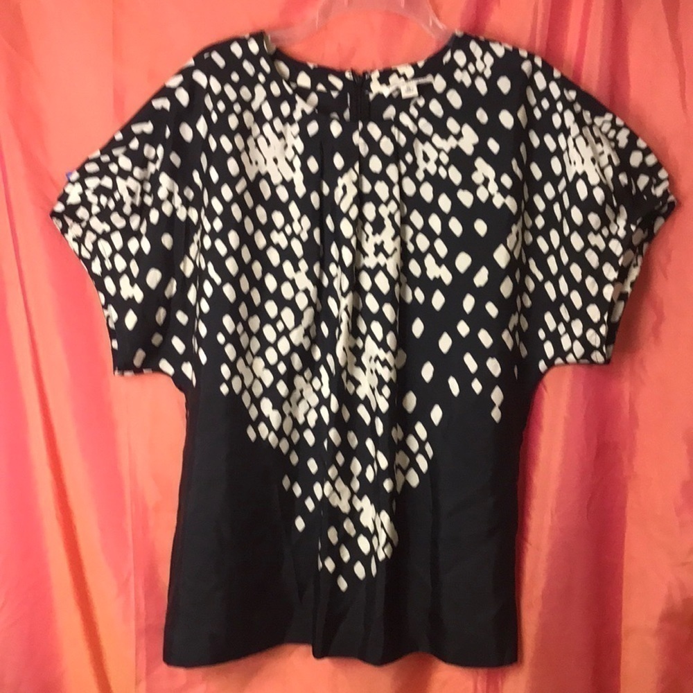 Banana Republic Women’s Silk Tunic XL Black/Cream Abstract Front Pleats